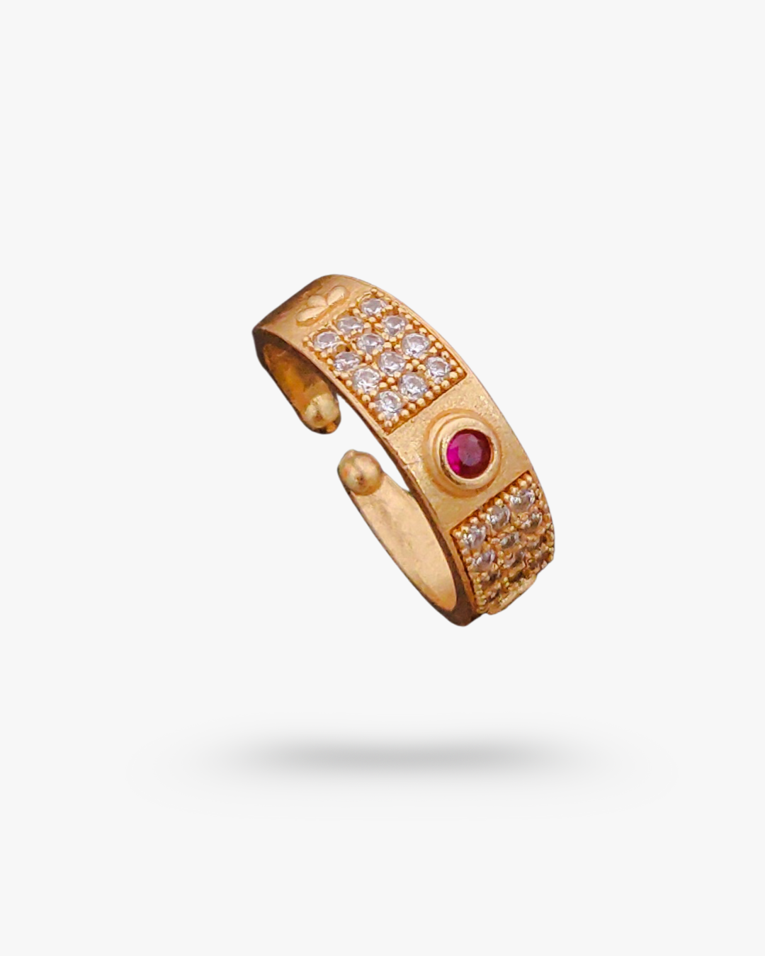 Ruby Stoned Gold Finish Adjustable ring