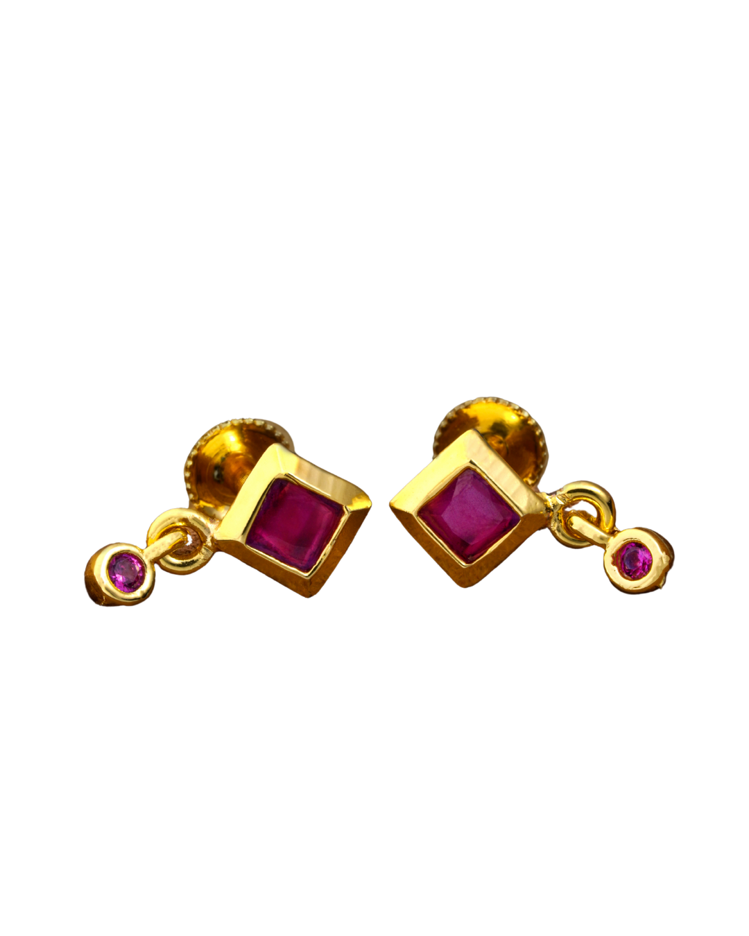 Harmony in Magenta: Gemstone Earrings with Geometric Elegance
