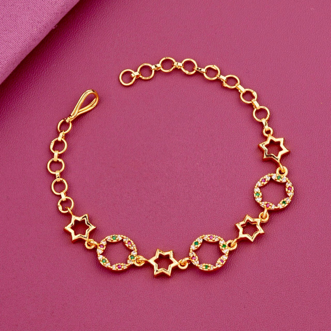Golden Star & Crystal Circle Charm Bracelet