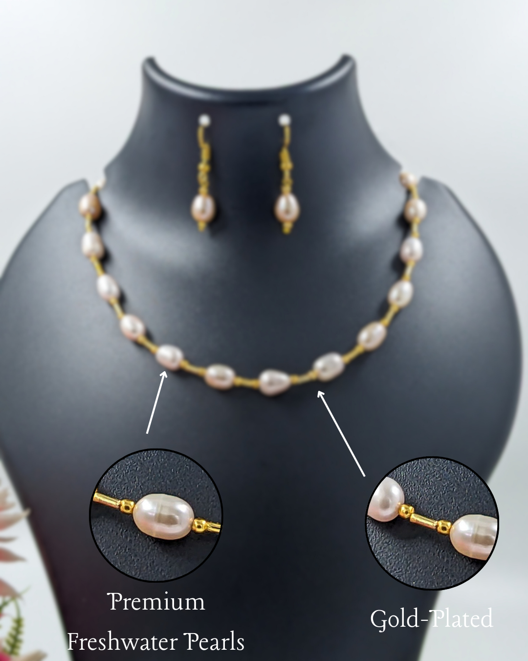 Gold-Plated Freshwater Pearl Necklace Set with Earrings