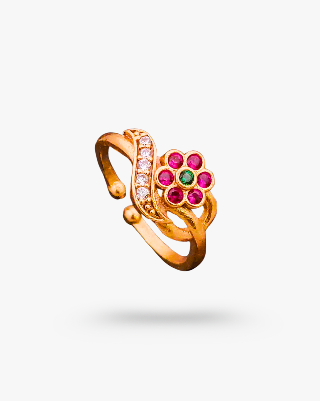 Floral Gold Ring with Gemstone Accents