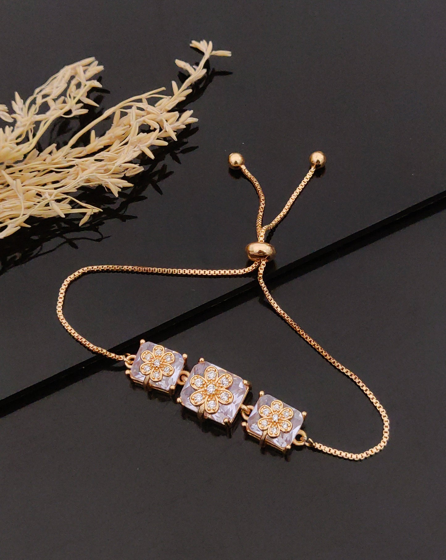 Trendy CZ Stone Floral Bracelet