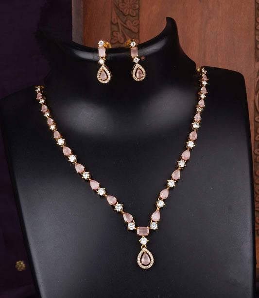 Elegant Rose Gold Necklace Set with Pink gemstones