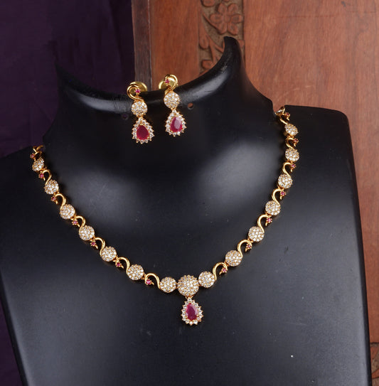 Gold-Plated Diamond Necklace with Ruby Pendant