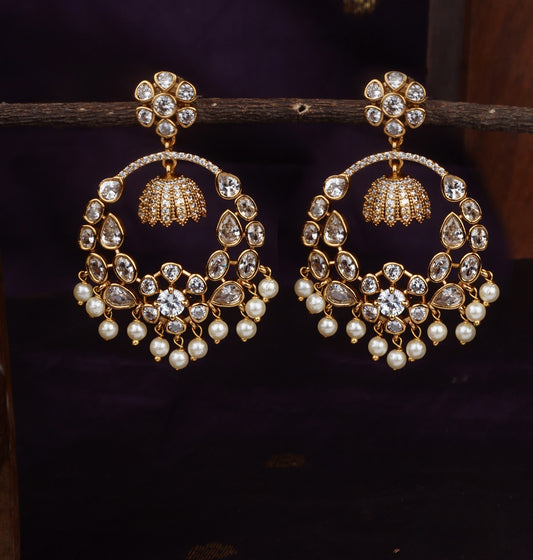 Kundan Earrings with Chand Bali Style contains Jumka