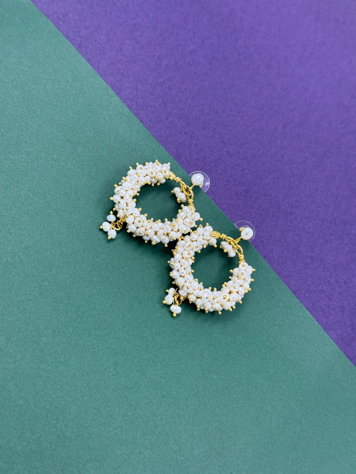 Classic Freshwater Pearl Cluster Hoop Earrings