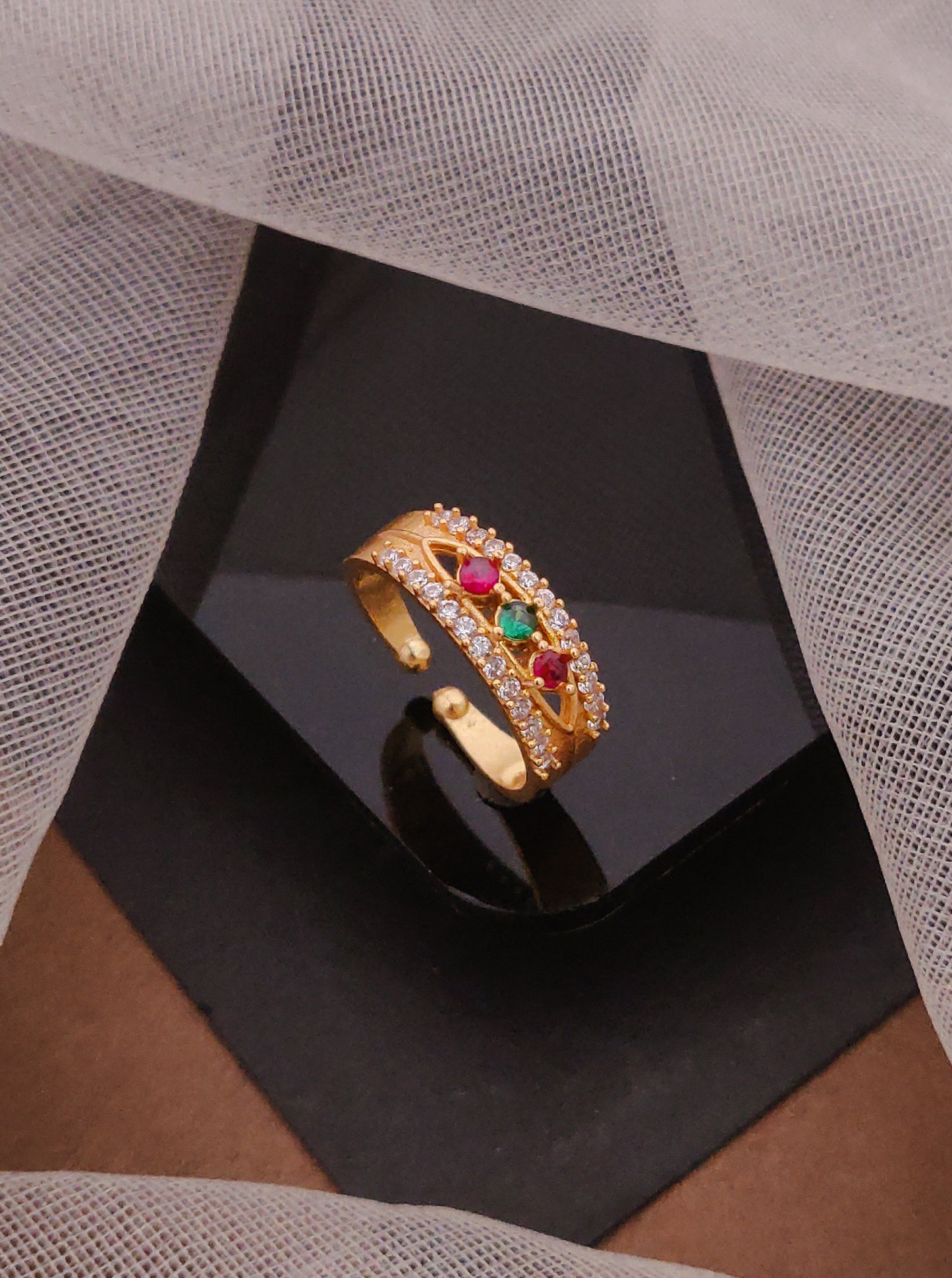 18k Gold plated 3 Stone Ring