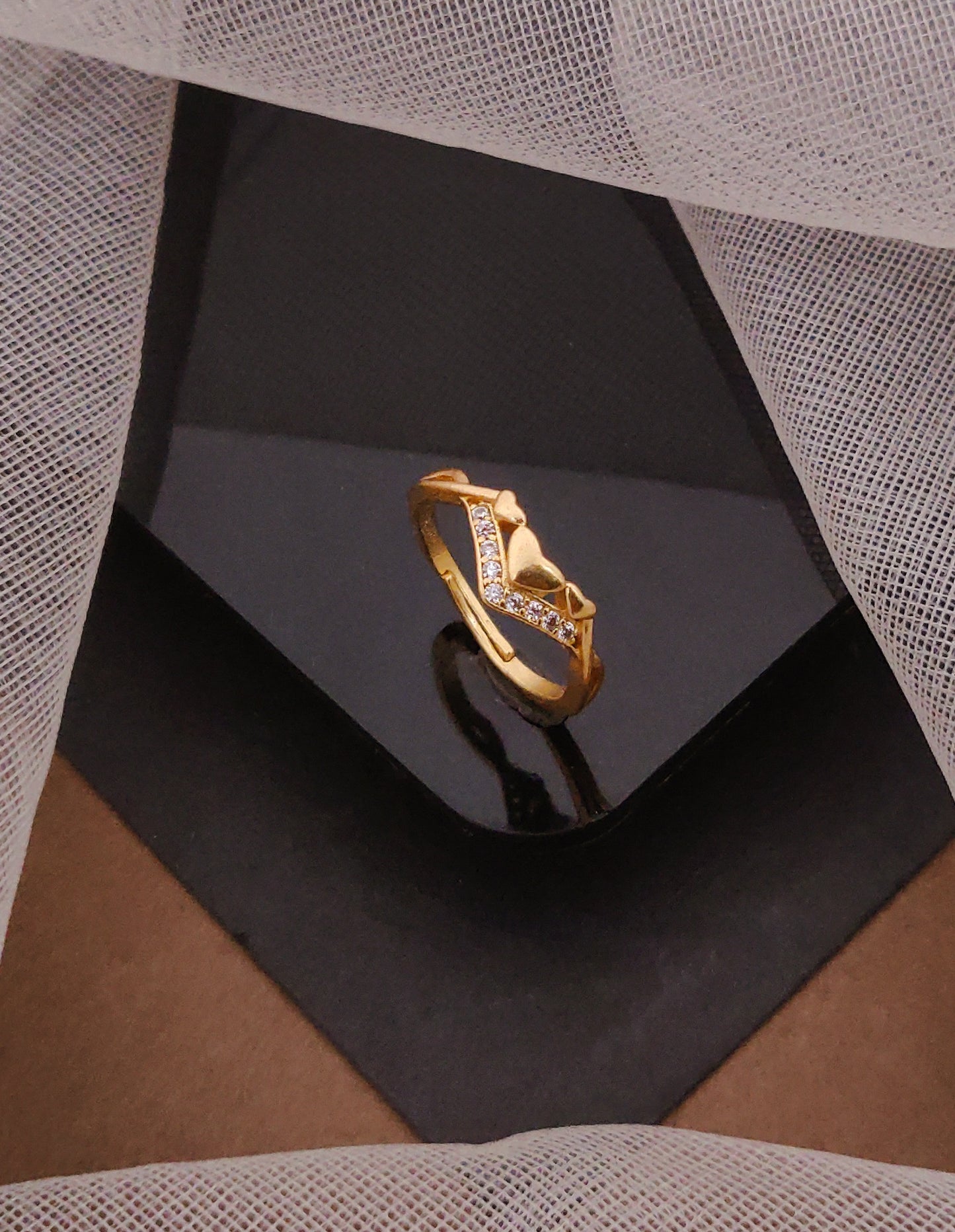 Trendy Golden Finish Heart Adjustable Ring