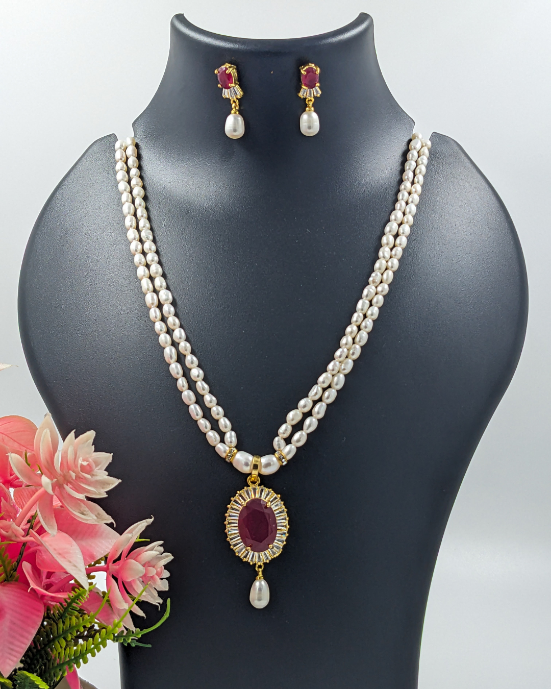 Pearl & Ruby Pendant Necklace