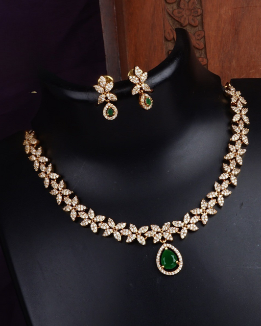 Sparkling Green Stone Necklace Set