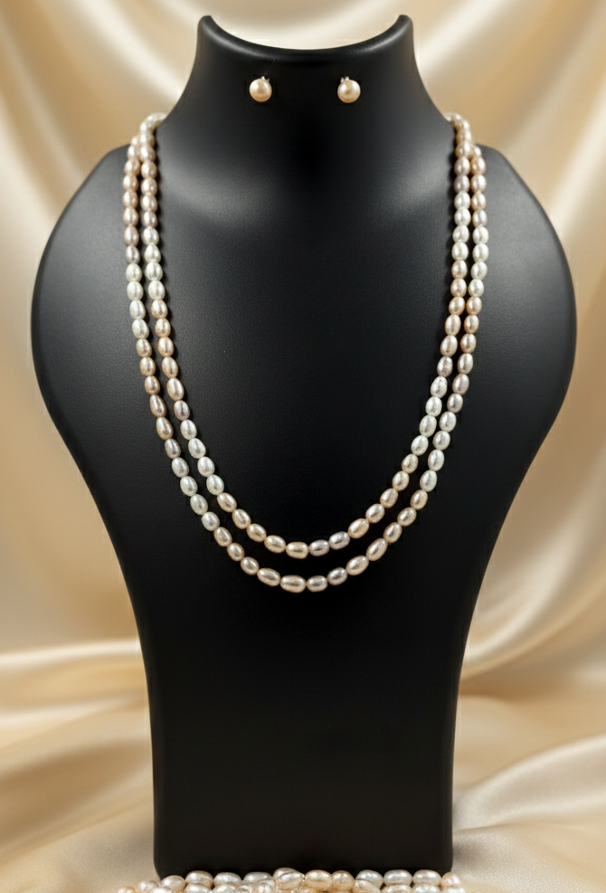 2-Line Peach & White Pearl Set
