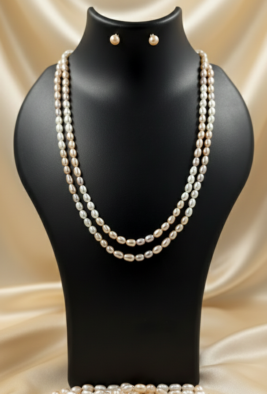 2-Line Peach & White Pearl Set