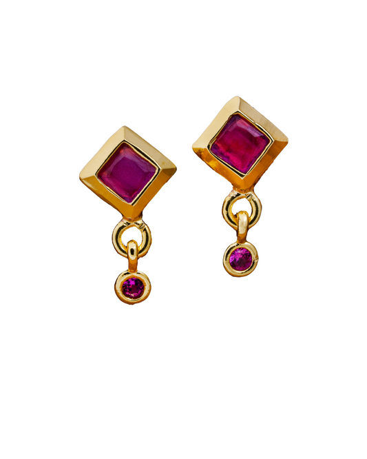 Harmony in Magenta: Gemstone Earrings with Geometric Elegance