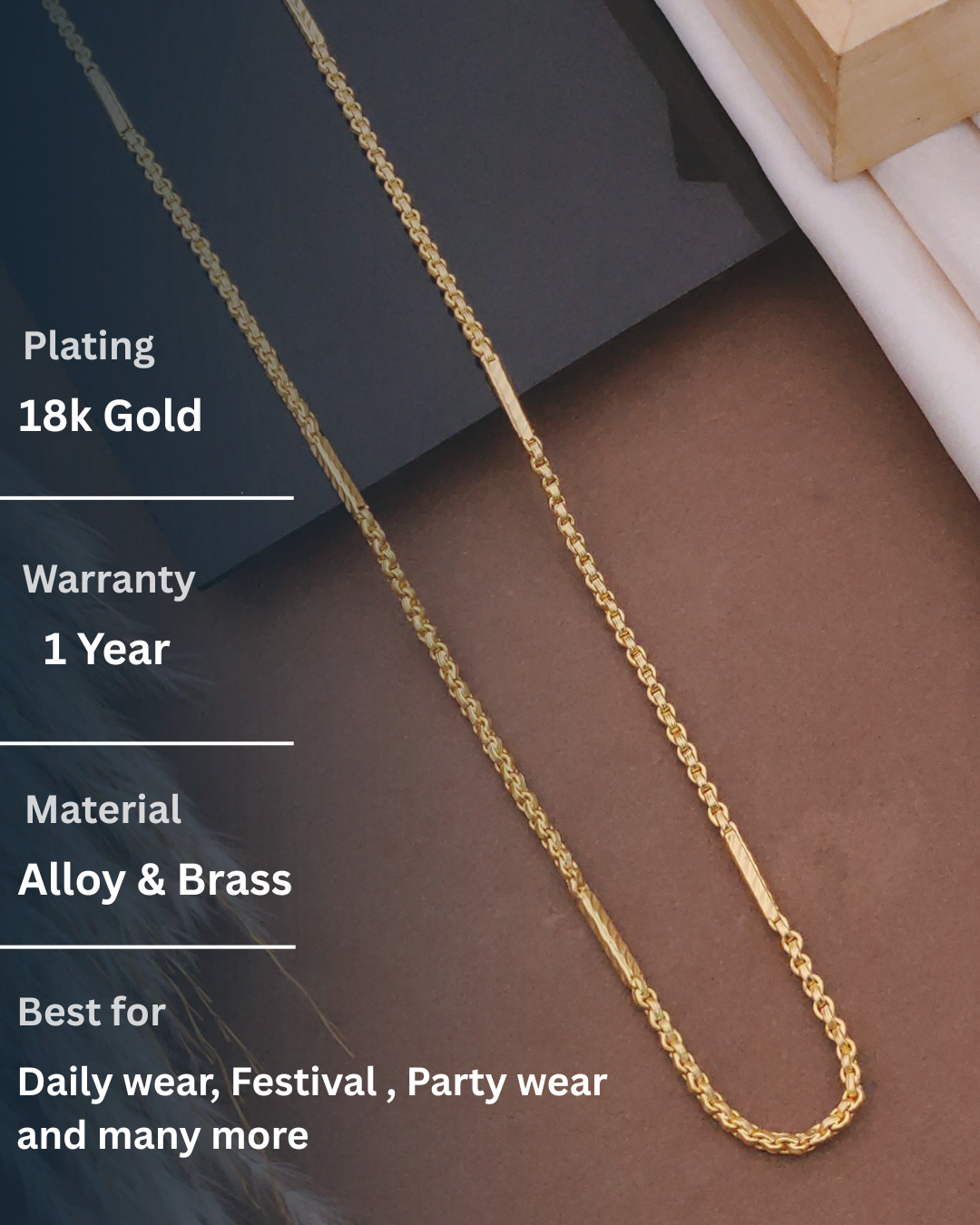 Classic Gold Bar Link Chain 18K Plated