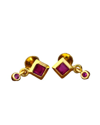 Harmony in Magenta: Gemstone Earrings with Geometric Elegance