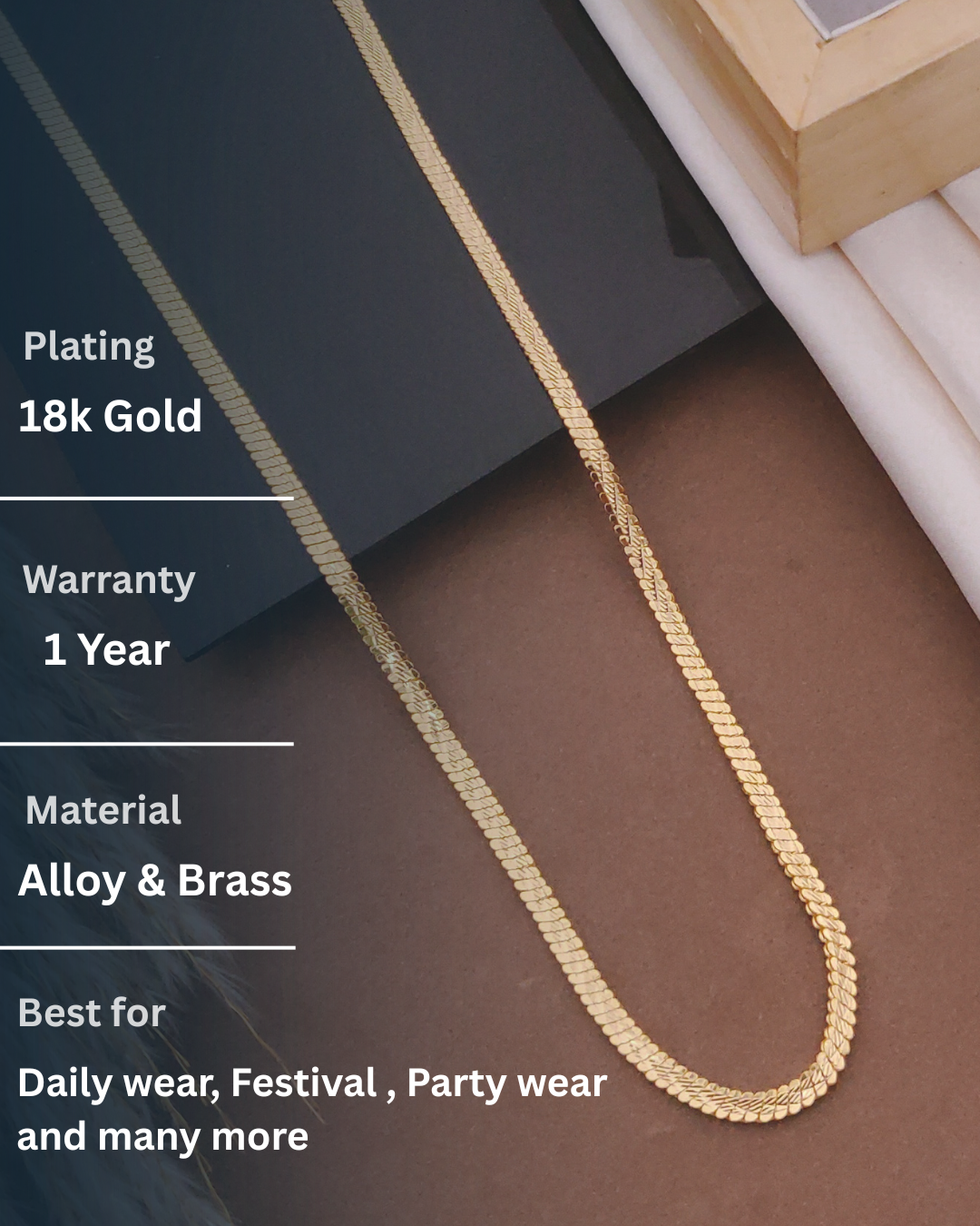 Flat Herringbone Gold Chain 18K Plated