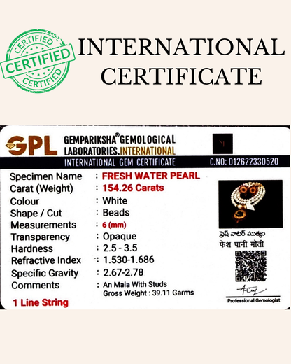 White Pearl Necklace with Ruby & Green Floral Pendant