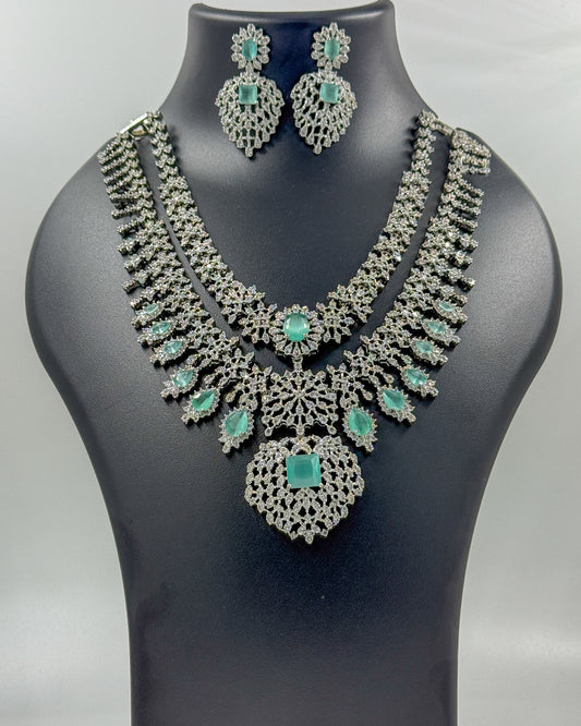 Panna Mahal: Grand Mint Green AD Stone Double Layer Set