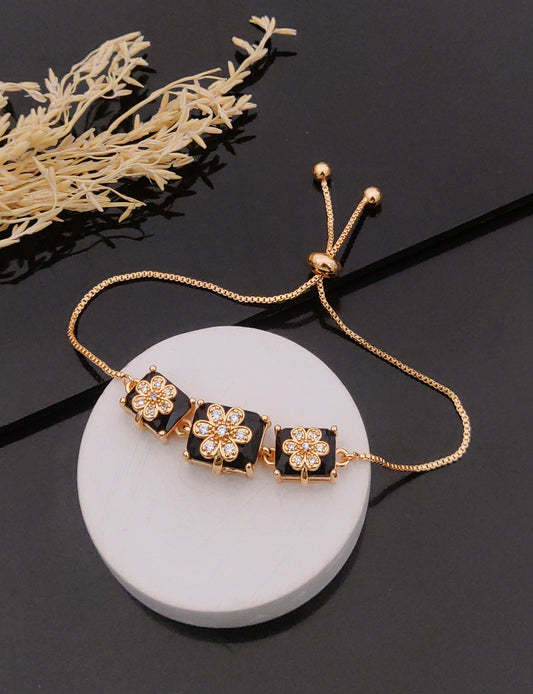 Trendy Black Zircon Floral Bracelet