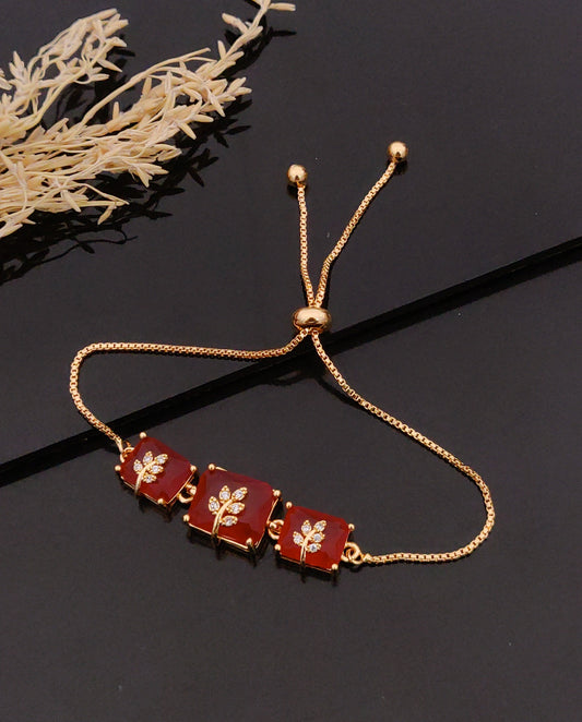 Ruby Red Zircon Leaf Bracelet