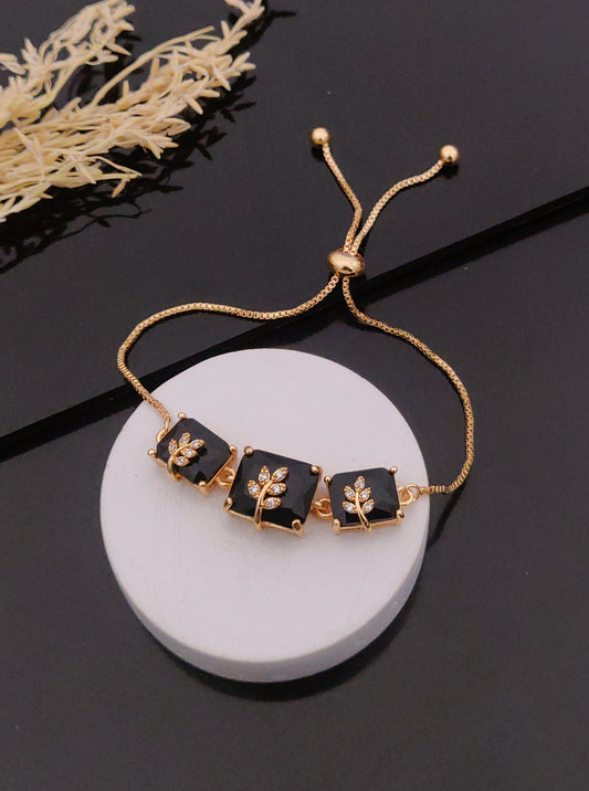 Black  CZ Stone leaf Theme Bracelet