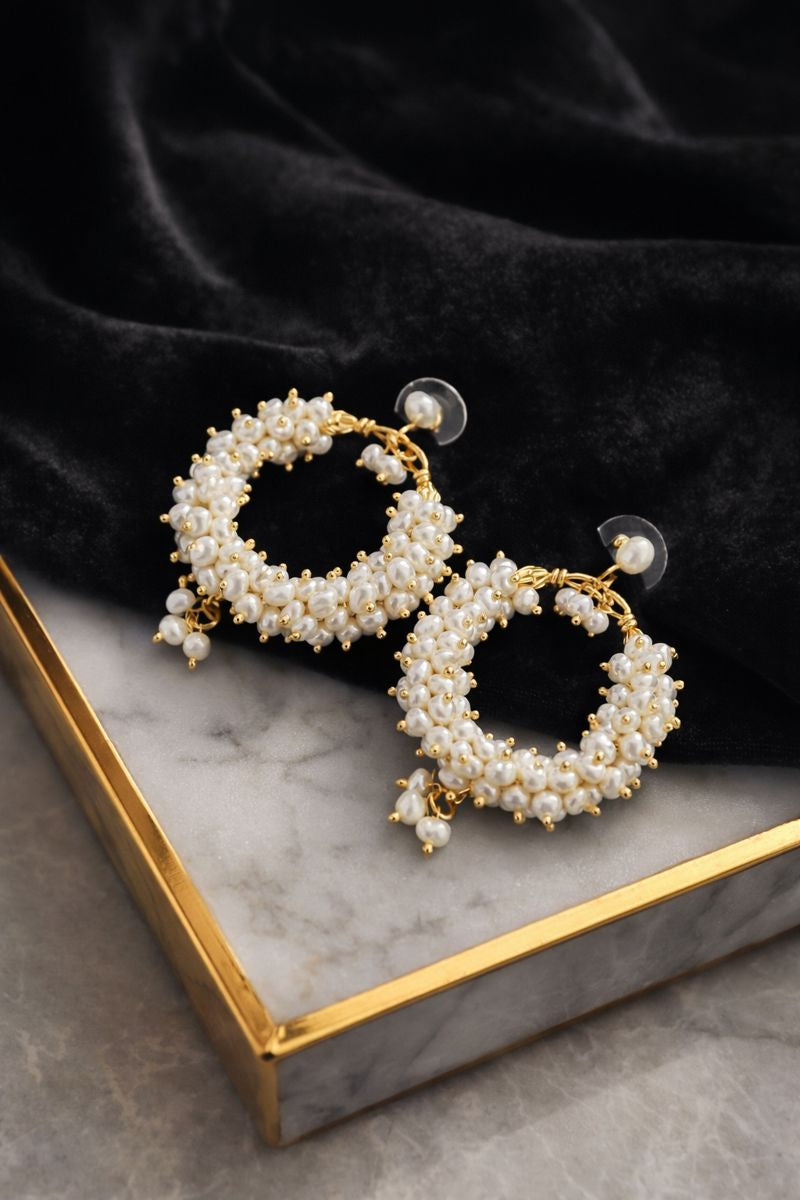 Classic Freshwater Pearl Cluster Hoop Earrings
