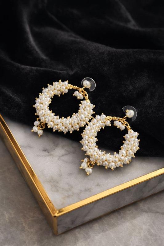 Classic Freshwater Pearl Cluster Hoop Earrings