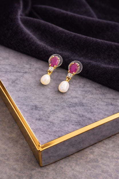 Classic Oval Ruby & Pearl Drop Earrings