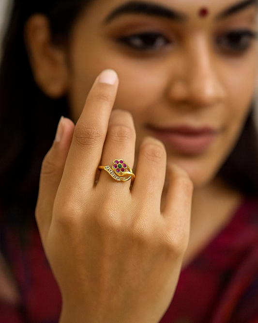 Floral Gold Ring with Gemstone Accents