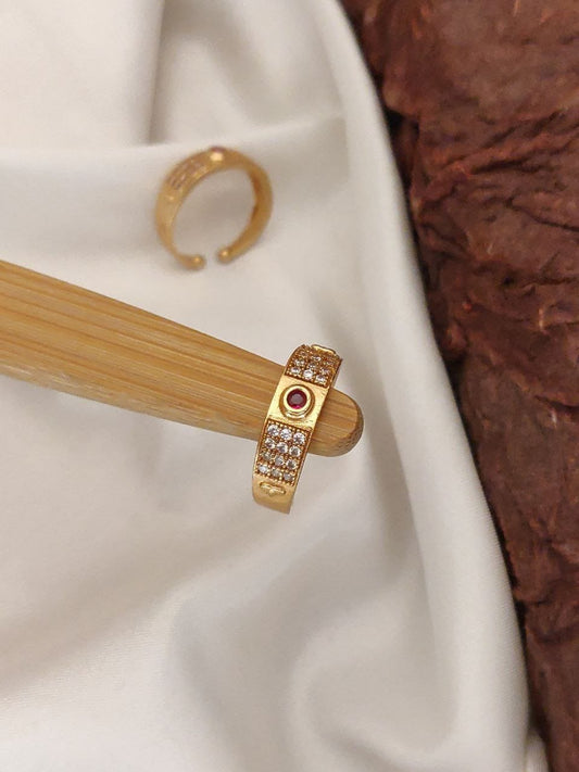 Ruby Stoned Gold Finish Adjustable ring