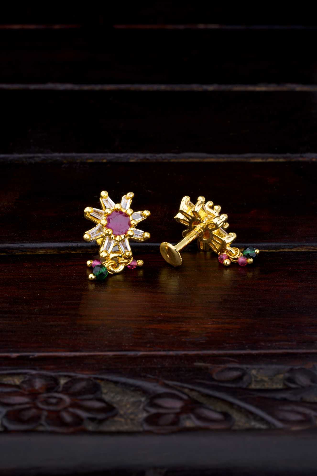Blooming Passion: Radiant Ruby Floral Earrings