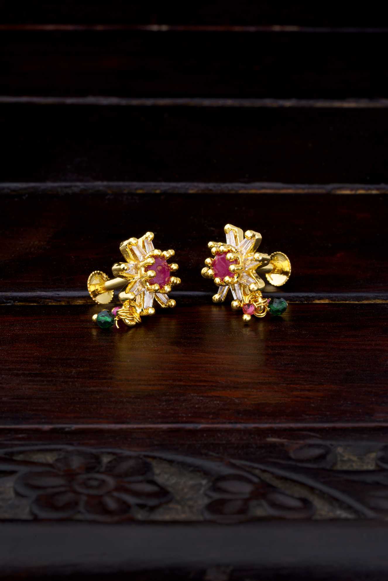 Blooming Passion: Radiant Ruby Floral Earrings