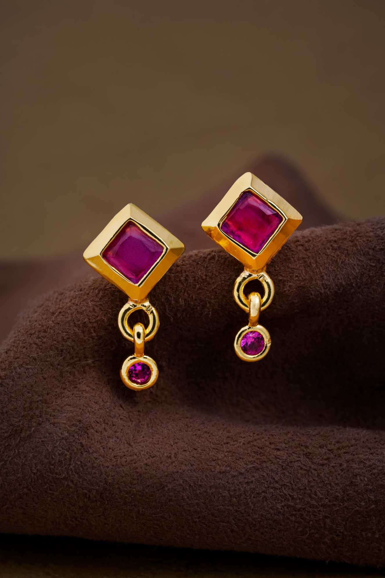 Harmony in Magenta: Gemstone Earrings with Geometric Elegance