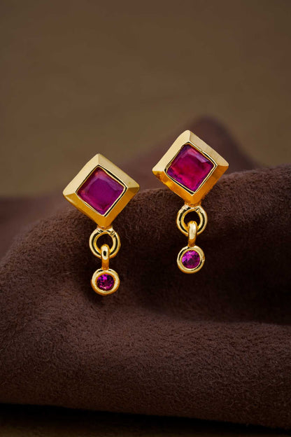 Harmony in Magenta: Gemstone Earrings with Geometric Elegance