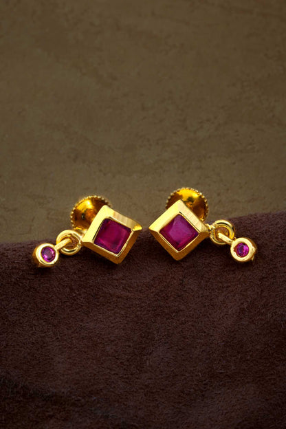 Harmony in Magenta: Gemstone Earrings with Geometric Elegance