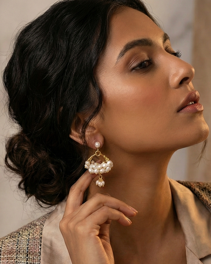 Elegant Bridal Pearl Cluster & Stud Drops