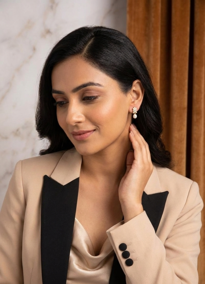 "Star-Bloom" Crystal Studs with Pearl Drop