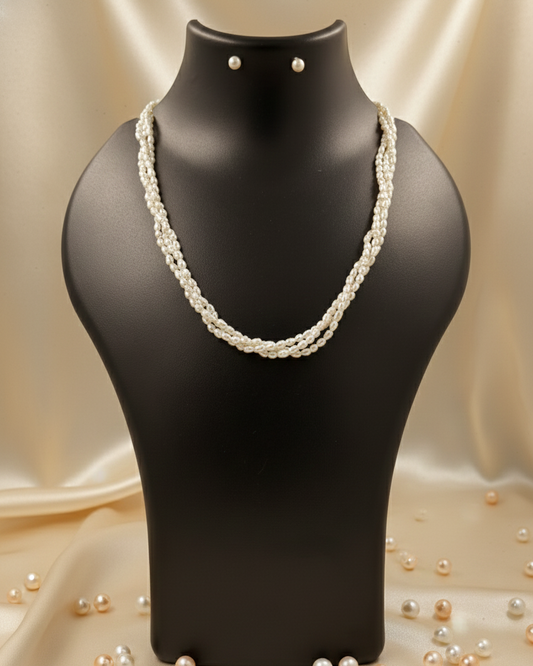 Twisted White Rice Pearl Necklace Set