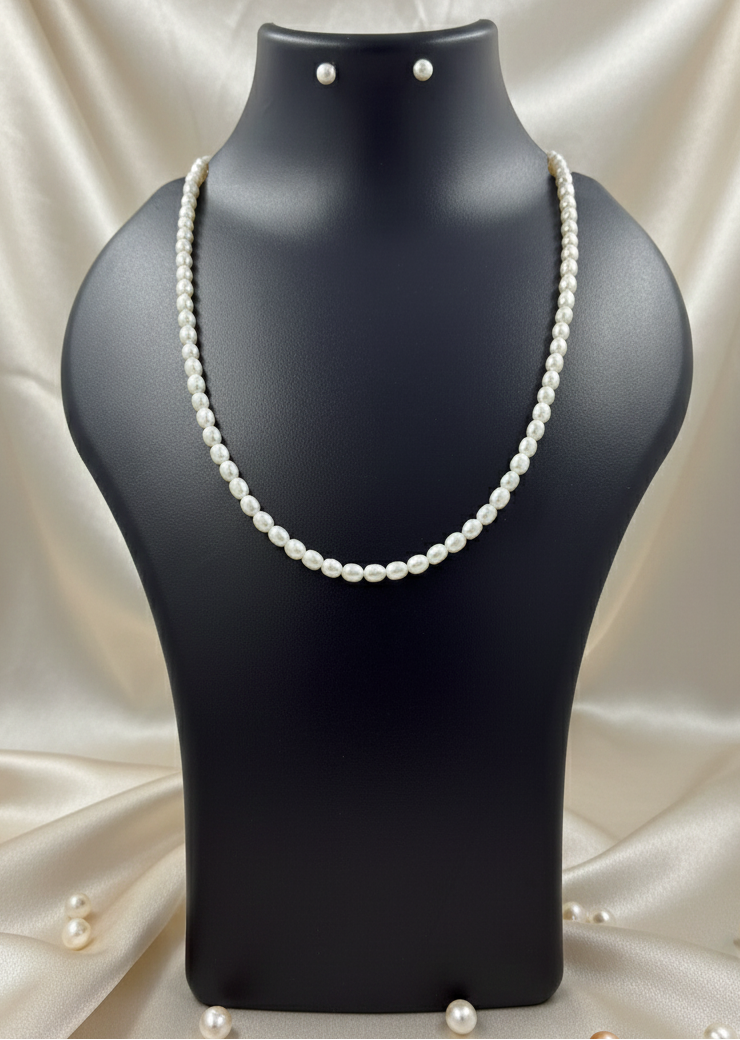 White Pearl Strand with Matching Studs