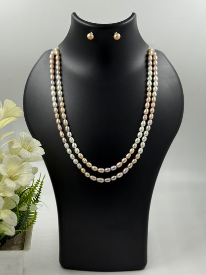 2 Layered Multi color  Fresh Water Pearls Set