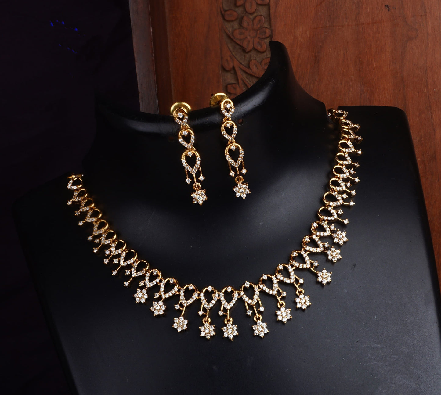 American Diamond Floral Necklace Set