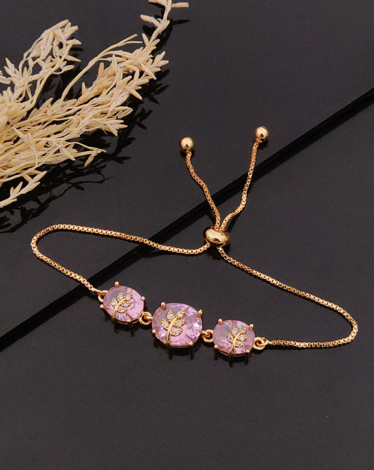 Pink CZ Stone Leaf Inspire Bracelet