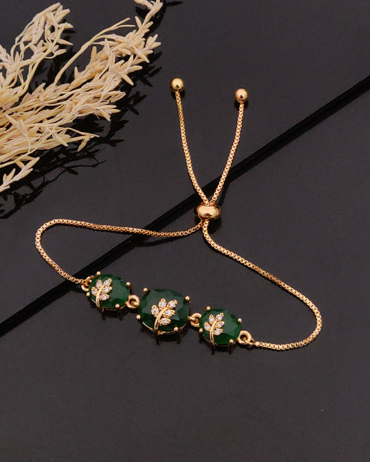 Trendy Green Zircon Bracelet Leaf Inspire