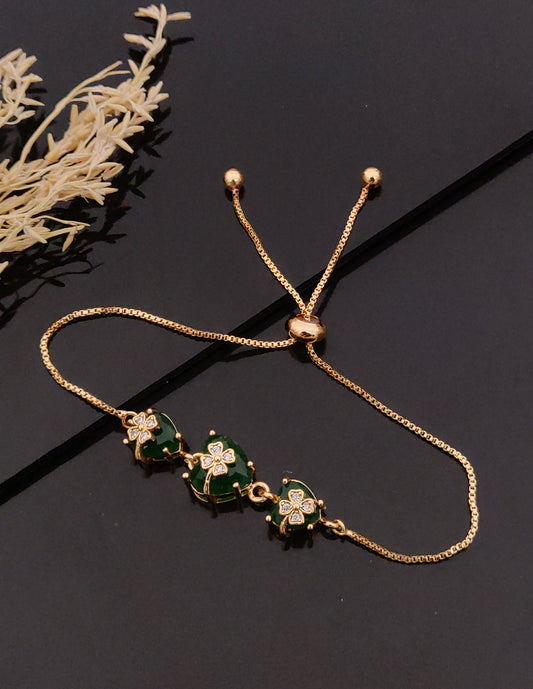 Trendy Green Zircon Bracelet Floral Theme