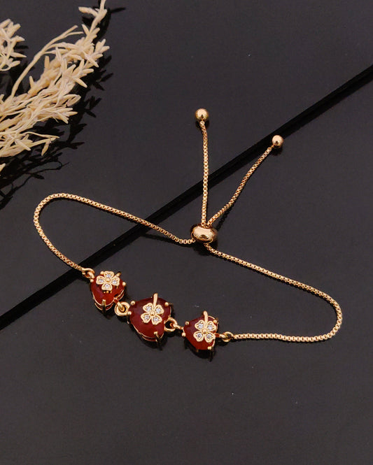 Red Zircon Bracelet Floral Charm