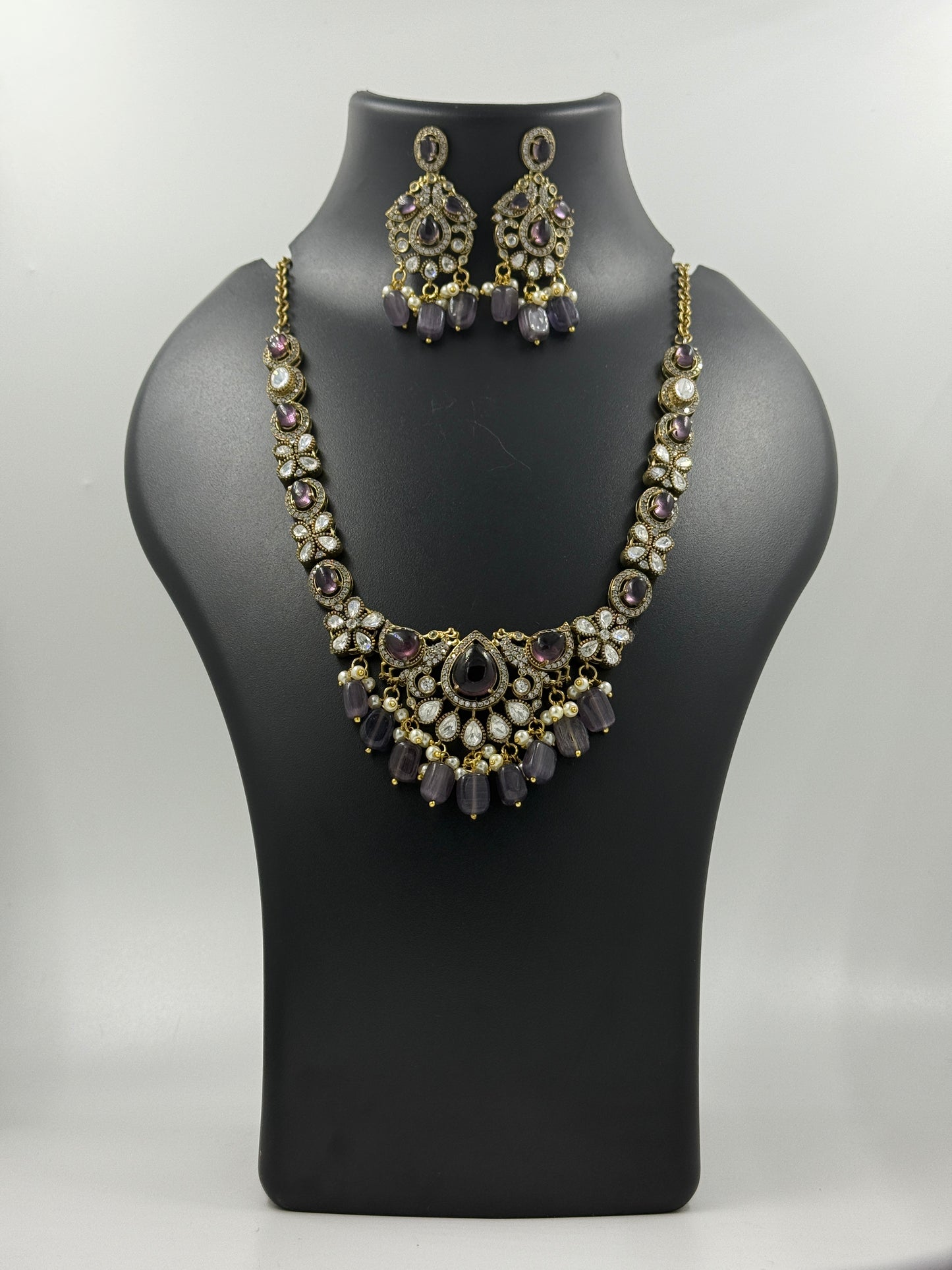 Lavender Twilight Antique-Finish Necklace Set with Drop Earrings