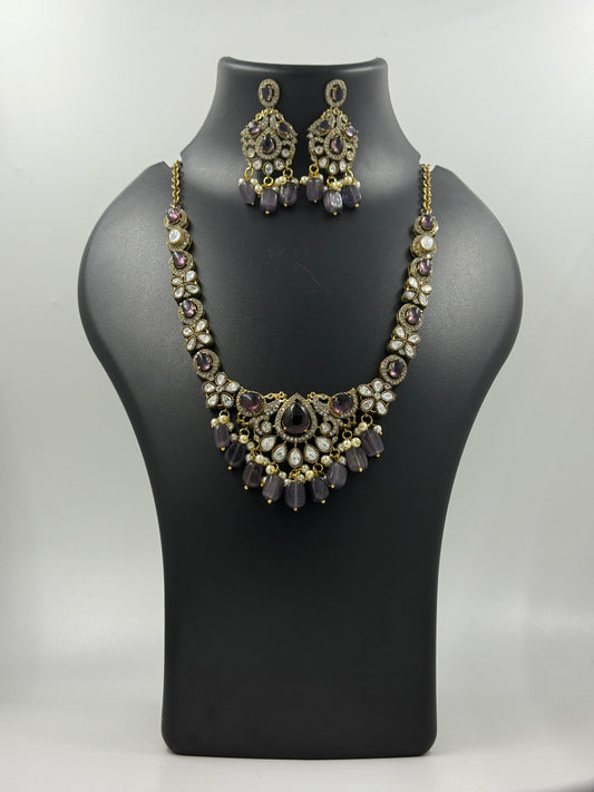 Lavender Twilight Antique-Finish Necklace Set with Drop Earrings