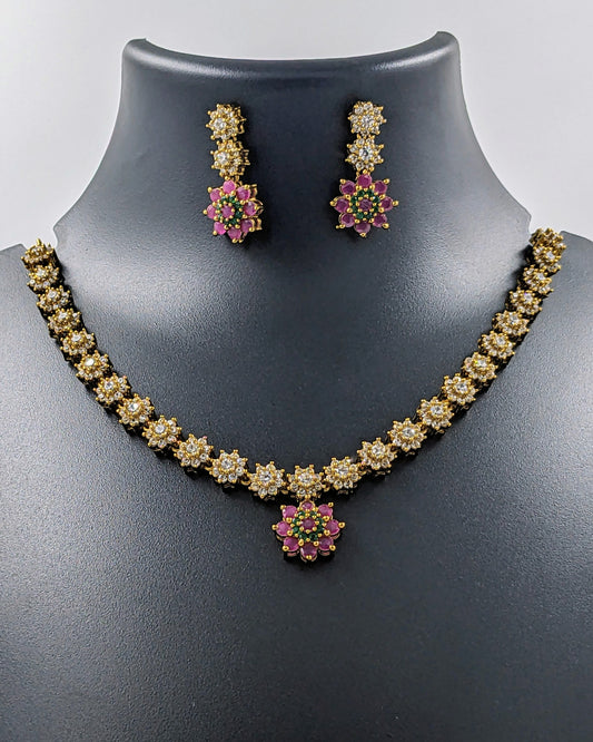 Floral Ruby Stone Necklace Set