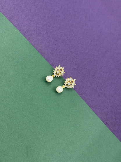 Crystal Studs with Hanging Pearl Charm