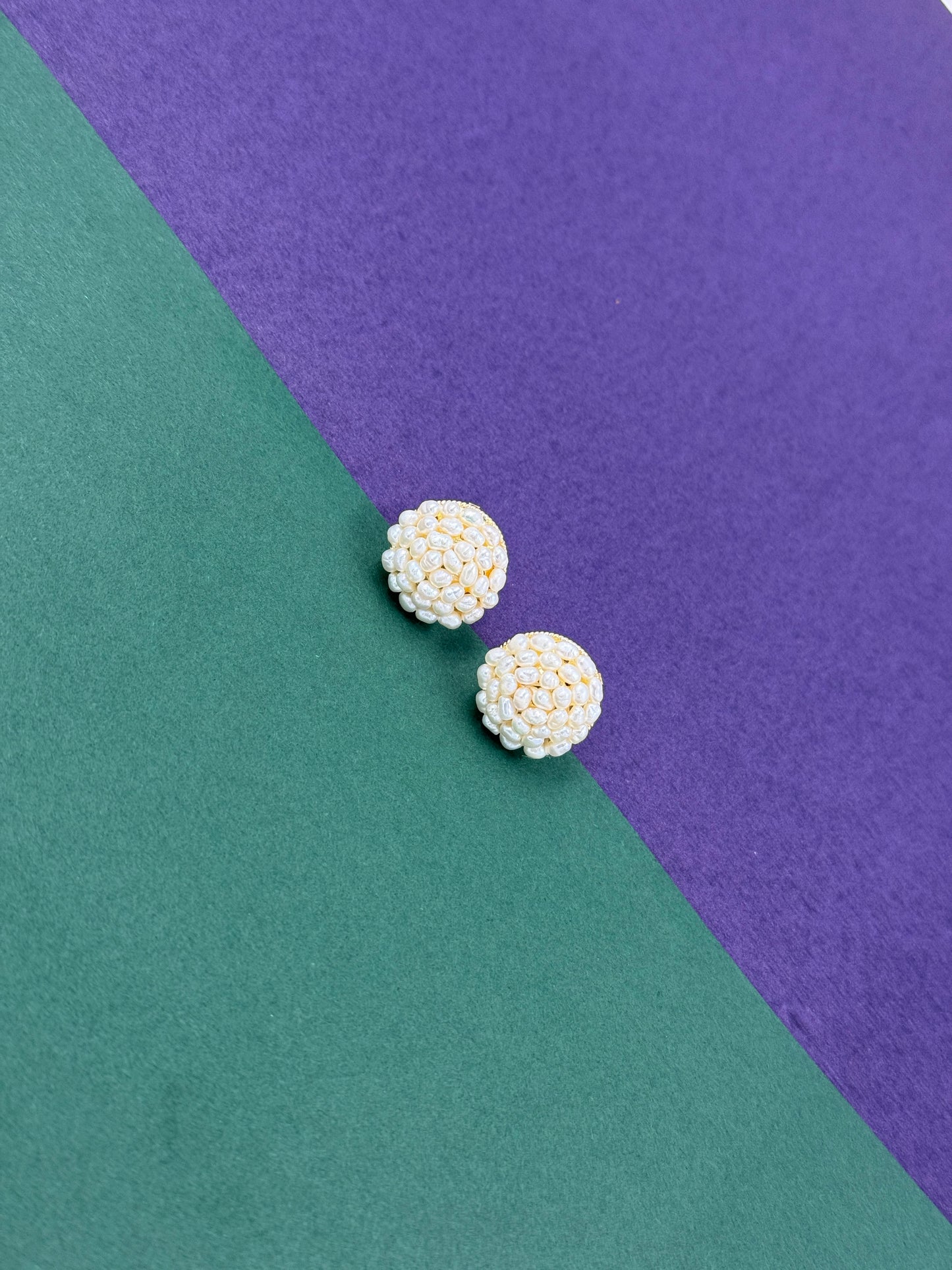 Handcrafted Round Pearl Cluster Ear Tops
